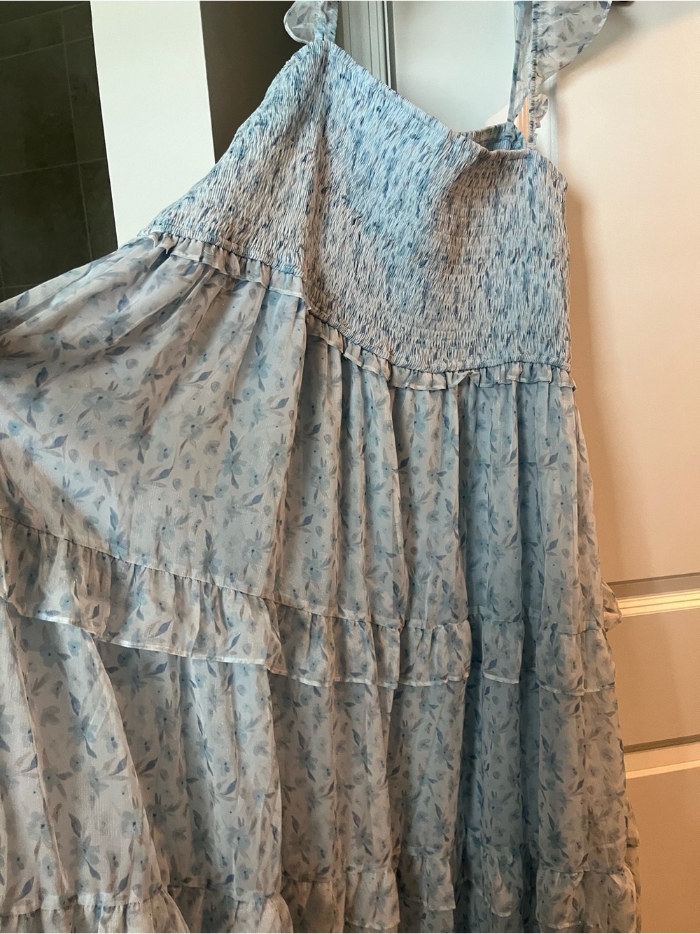 ARULA Sky Blue Smocked Sundress with Navy Speckle